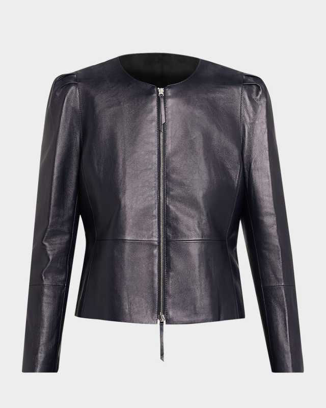 Puff-Shoulder Leather Jacket